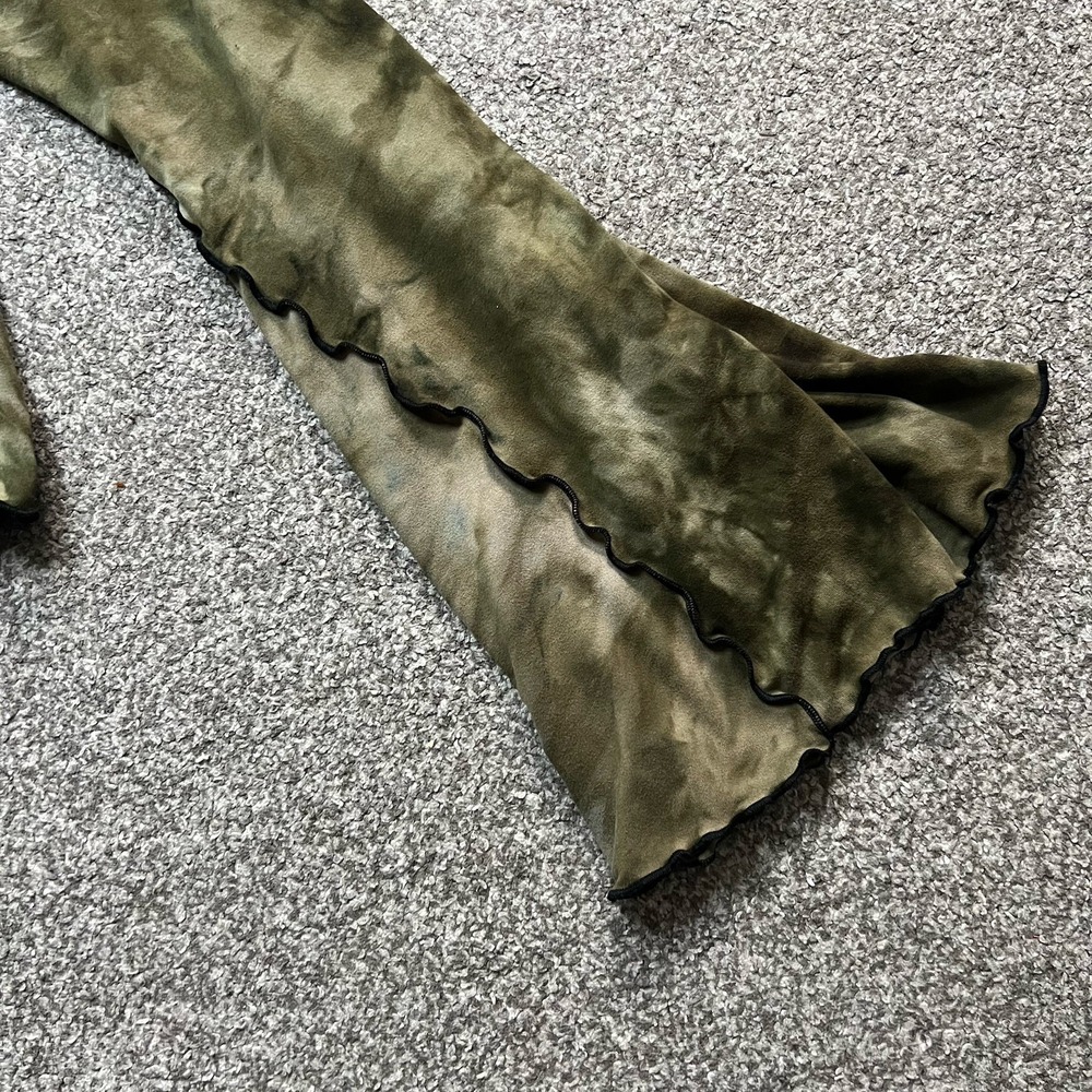 Retro y2k Boho Crop Top Green Tie‎ Dye Size L/XL Grunge Forest Lettuce Hem Bell - Picture 4 of 5